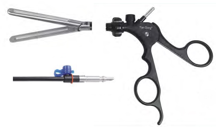 Ухоплюючий затискач, «вікончатий» атравмат, оберт 360 град V-тип, діам 5 мм,довж 330 мм, довж бранш 40 мм, моно лапаро TianSong